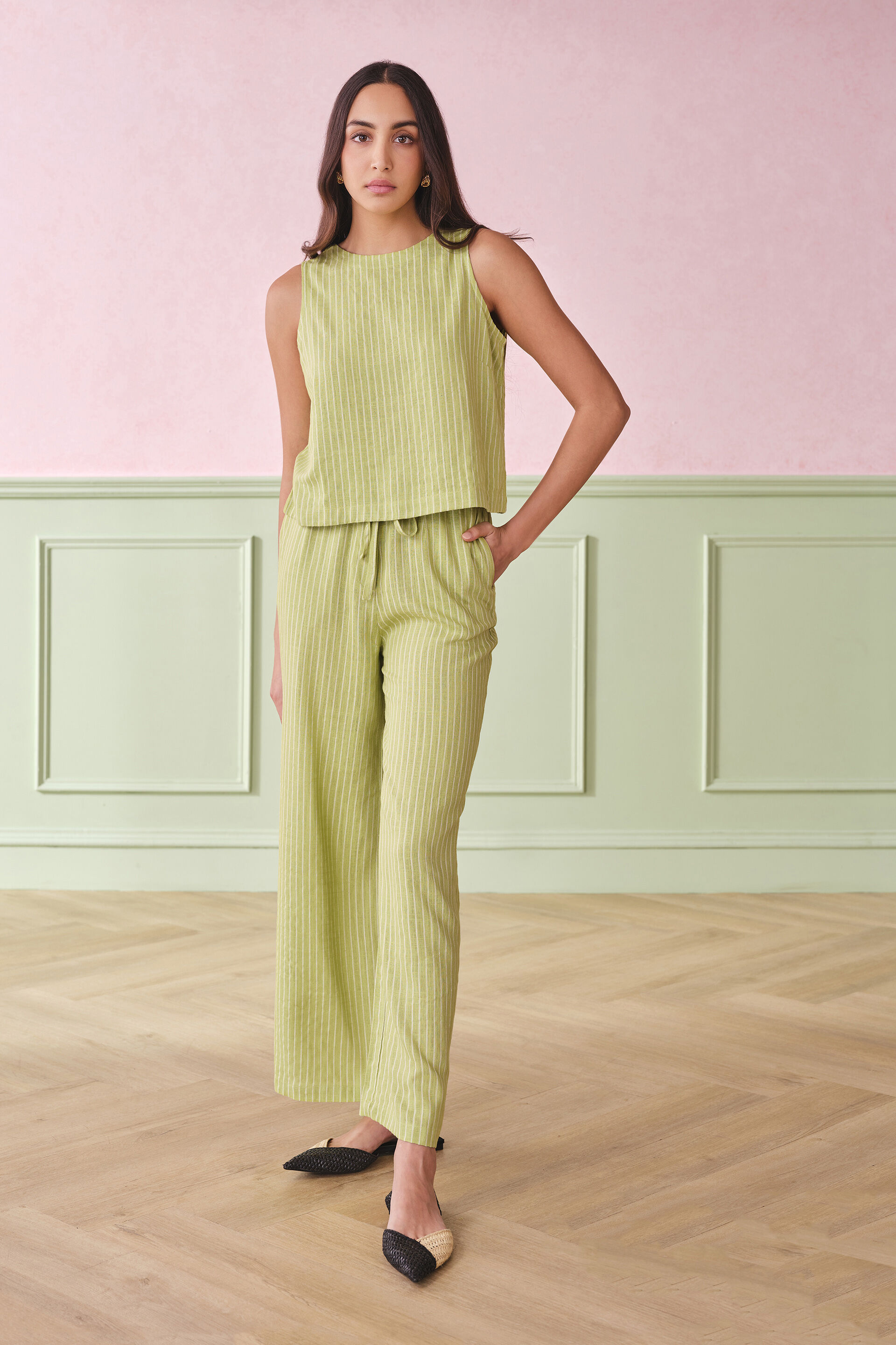 Electric Lime Linen Blend Co-ords, Green, image 2